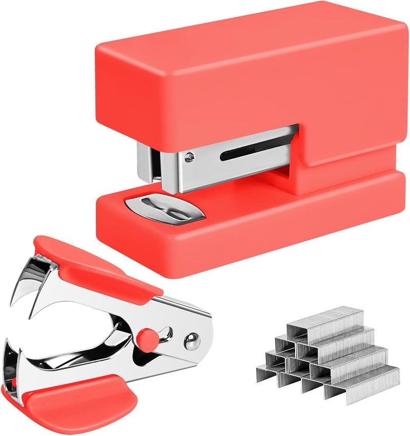 Yzkula Mini Stapler - Small Cute Desk Staplers - 25 Sheet Capacity with 830 Staples and Staple Remover, Desktop Stapler for Office, School, Home, Orange - Image 1